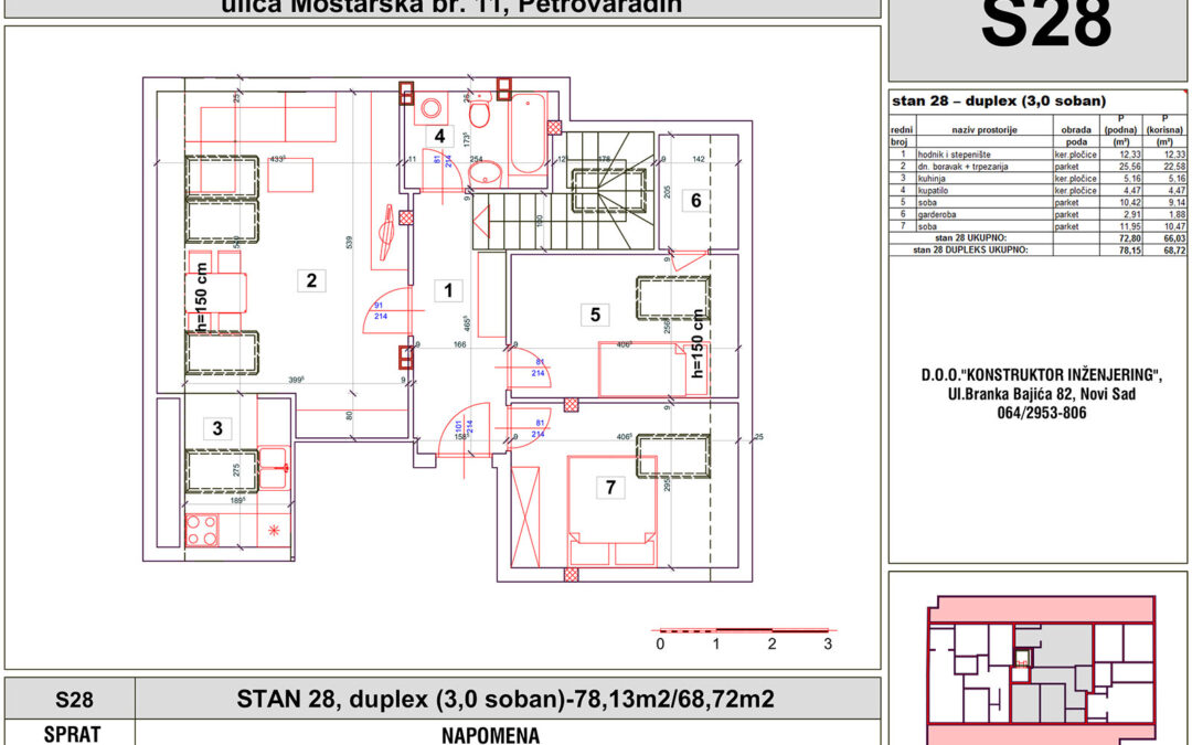 STAN 28, duplex (3,0 soban)-78,13m2/68,72m2